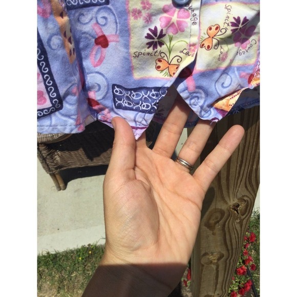 Crest cotton large scrub top womens nurse button pocket komen pink ribbon heart - Picture 4 of 13